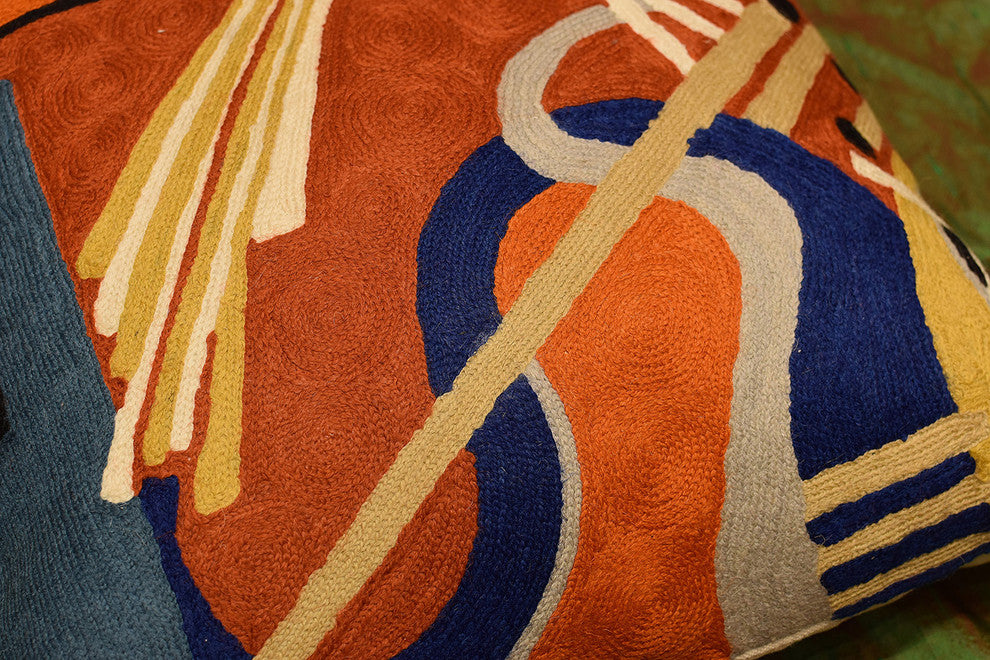 Kandinsky Decorative Pillow Cover Intuitive Flow II Wool Handmade Wool 18x18"