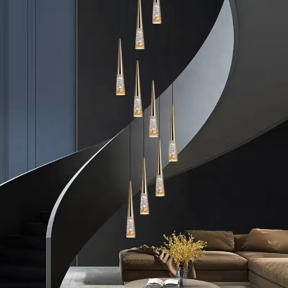 Modern Simple Crystal Staircase Chandelier Light, D24", Black