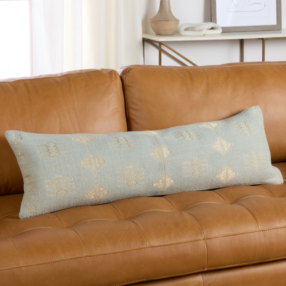 Lisha Medallion Light Blue/ Silver Pillow 13"X40" Lumbar, Polyester Fill