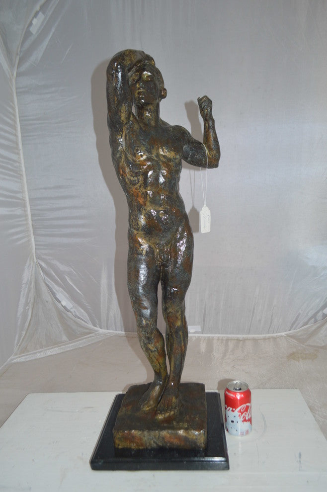 The Bronze Age Male bronze statue by Rodin replica -  Size: 12"L x 12"W x 36"H