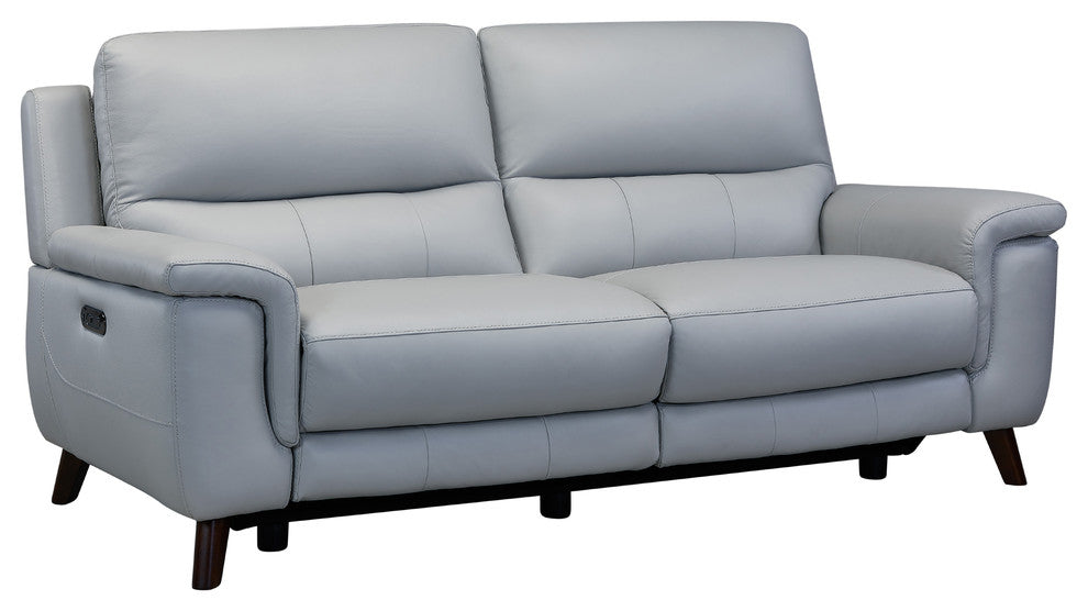 Lizette Sofa, Dark Brown Wood Finish and Dove Gray Genuine Leather