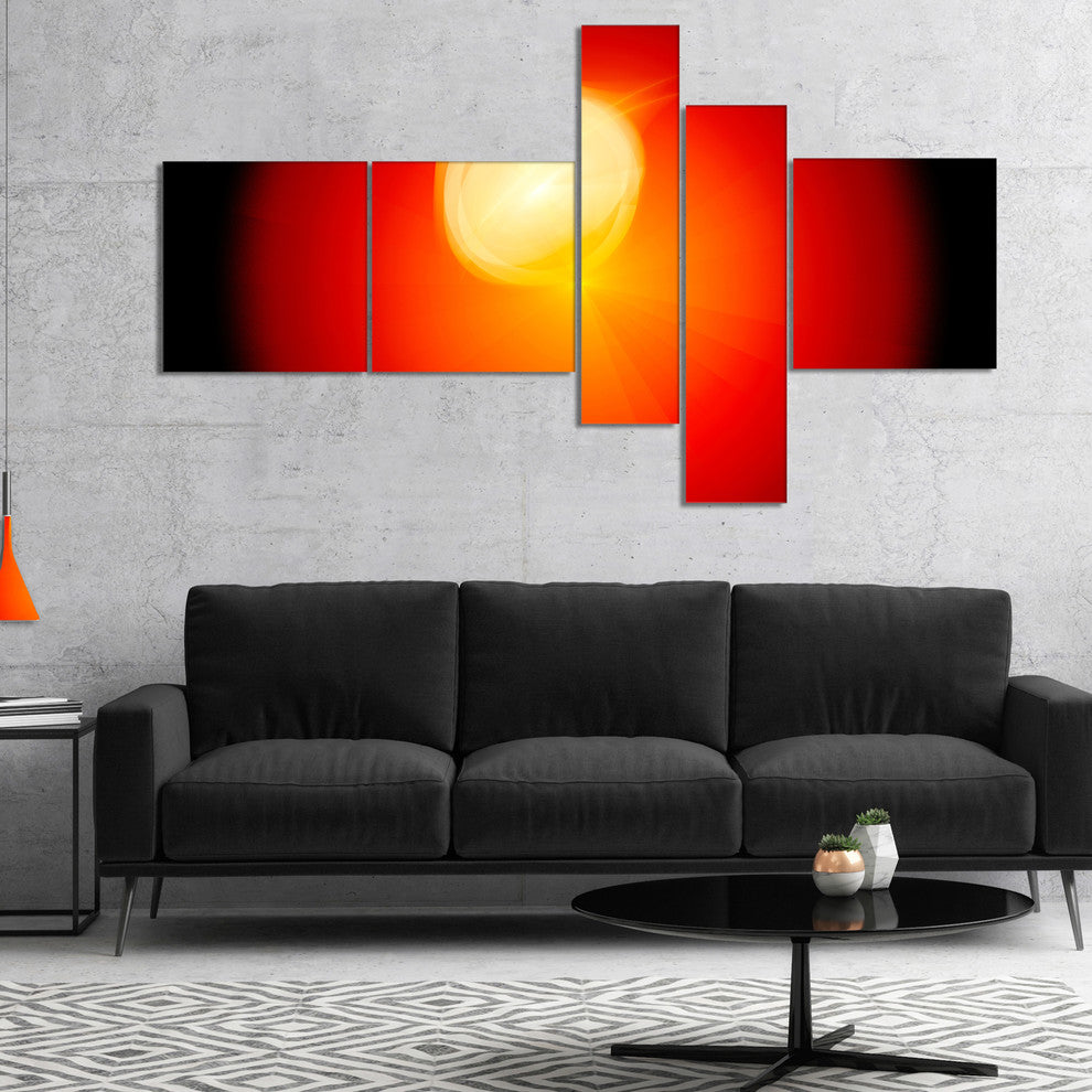 Glowing Red Misty Sphere, Abstract Canvas Art Print, 60"x32", 5 panels