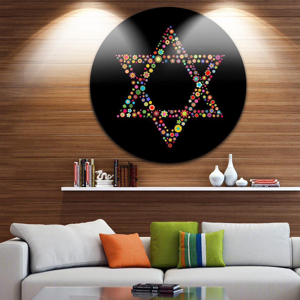 Star Of David Shape, Modern Digital Art Round Wall Art, 11"
