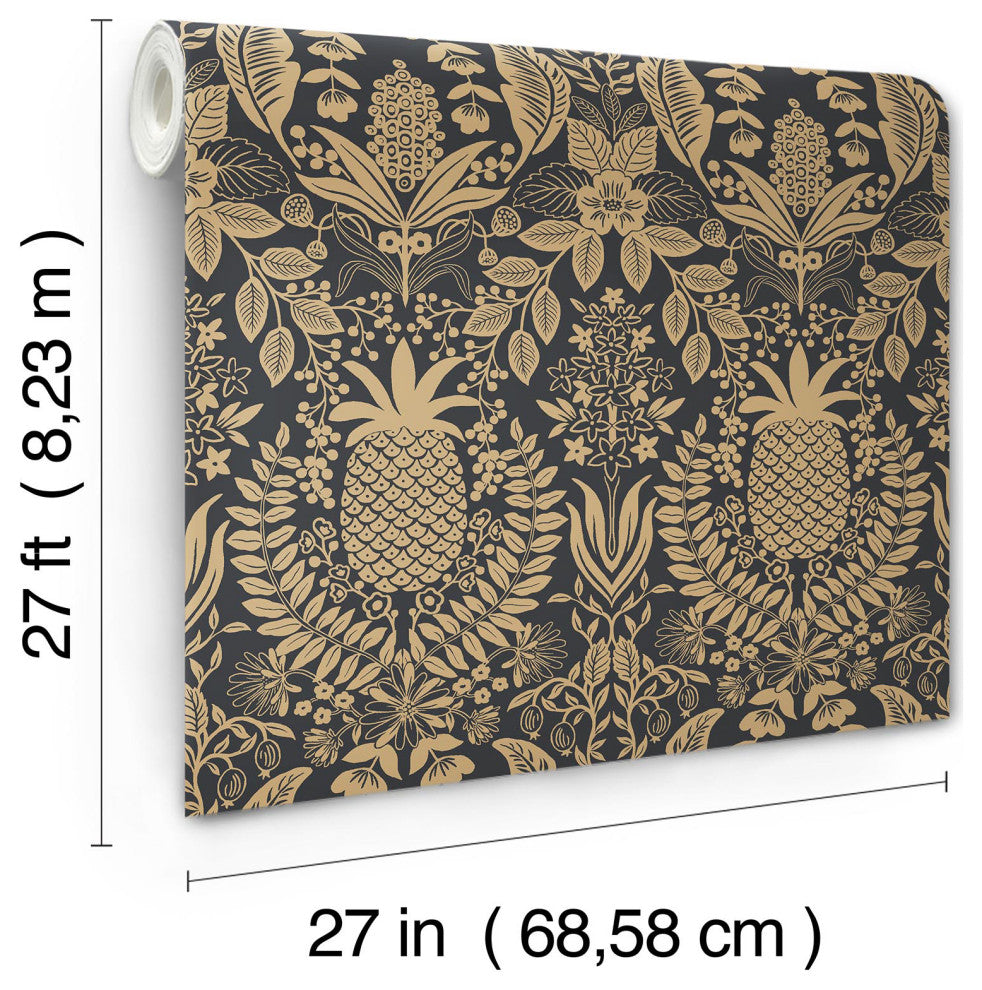 Pineapple Damask Black Wallpaper