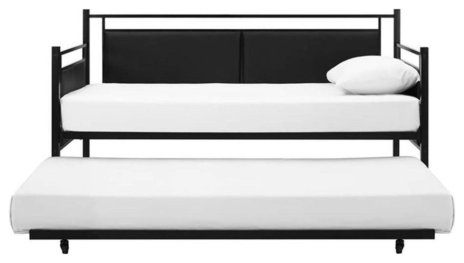 DHP Astoria Upholstered Twin Metal Daybed and Trundle in Black