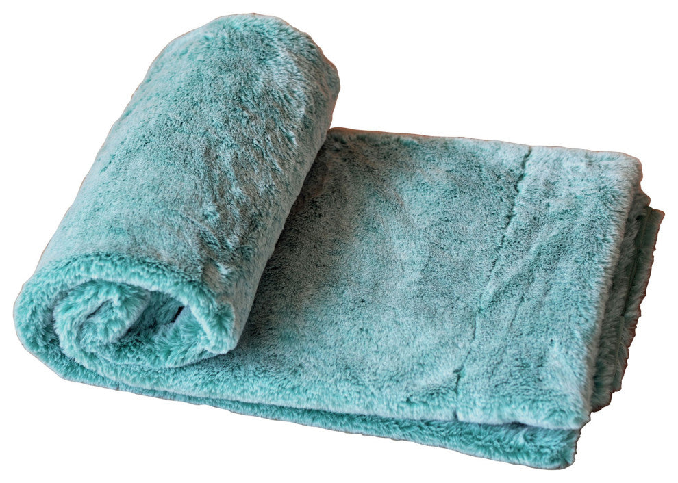 Tip Printing Light Faux Fur Throw, Blue Turquoise, 50"x60"