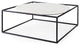 Austen 36Lx36Wx14H Round White Marble Top, Black Metal Frame Coffee Table