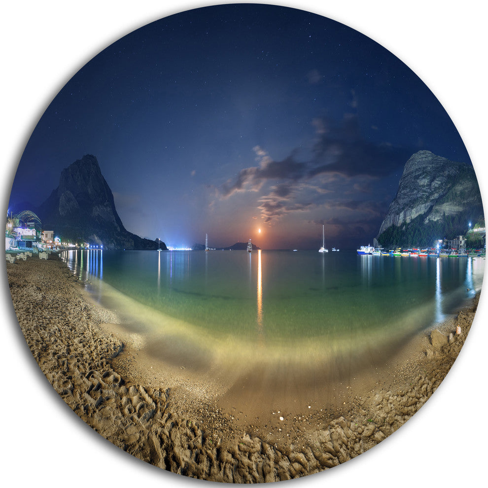 Beach With Lunar Path, Seashore Photography Round Metal Wall Art, 36"