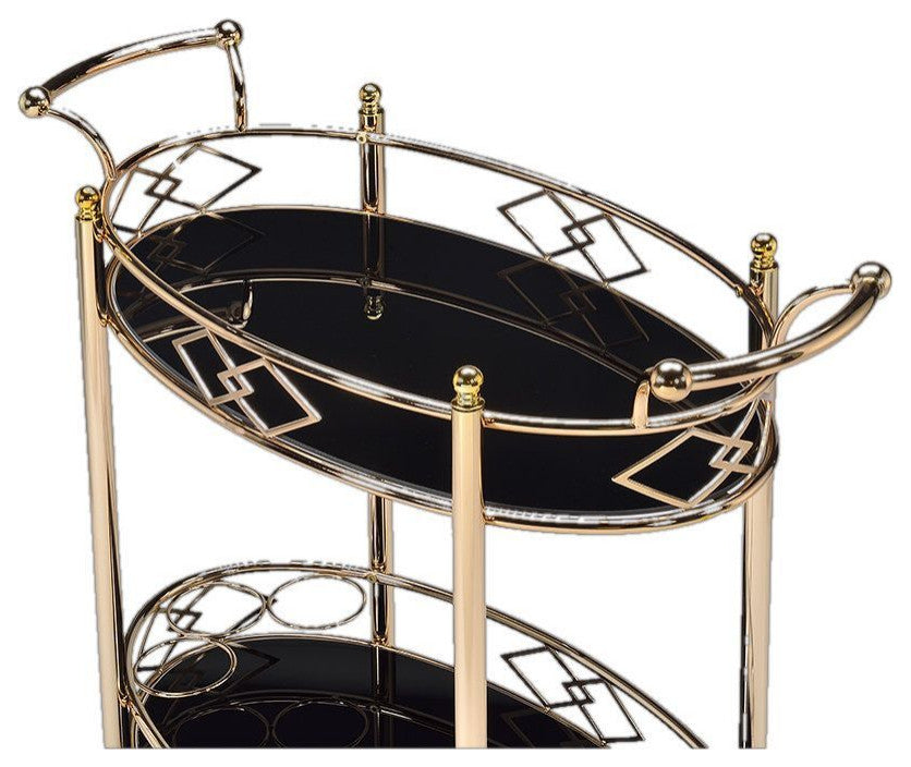 Ottesen Serving Cart, Gold and Black Glass