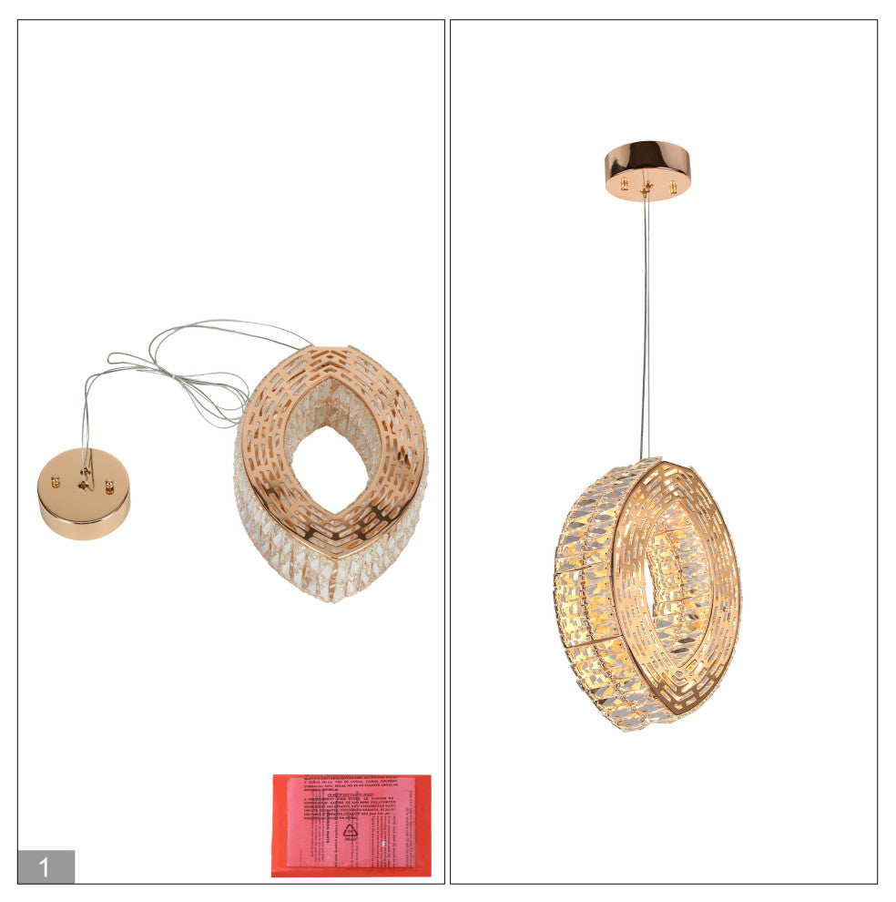 LNC Brusmogan 1-Light 9.5" Modern LED Loop Crystal Mini Chandelier, Gold