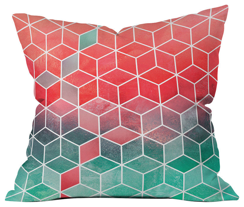 Elisabeth Fredriksson Rose and Turquoise Cubes Throw Pillow, 18"x18"
