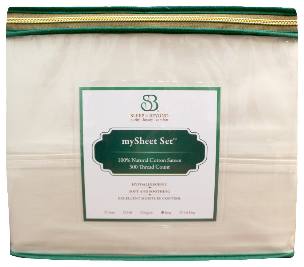 mySheet Set, 100% Natural Cotton Sheet Set, Queen, Up to 18", Natural