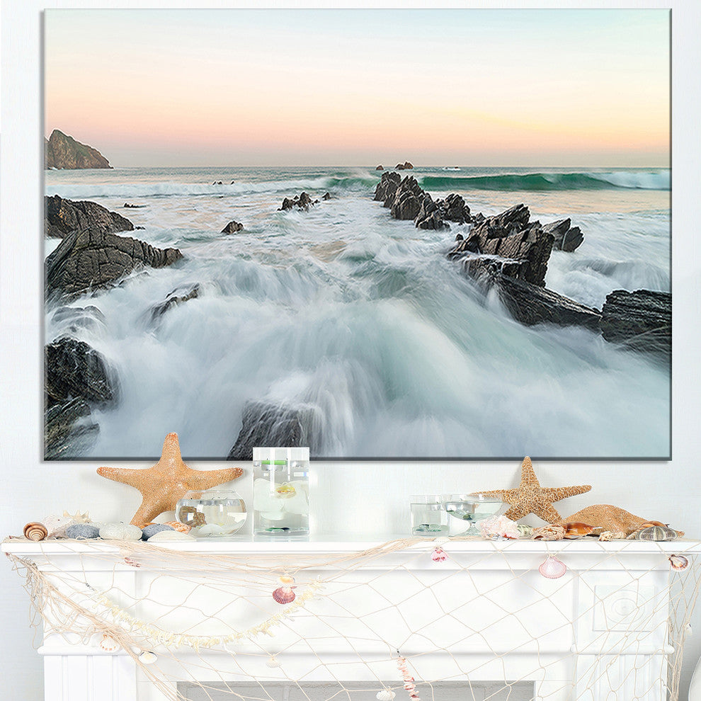 "Sunrise At The Bay of Biscay" Modern Beach Canvas Art Print, 40"x30"