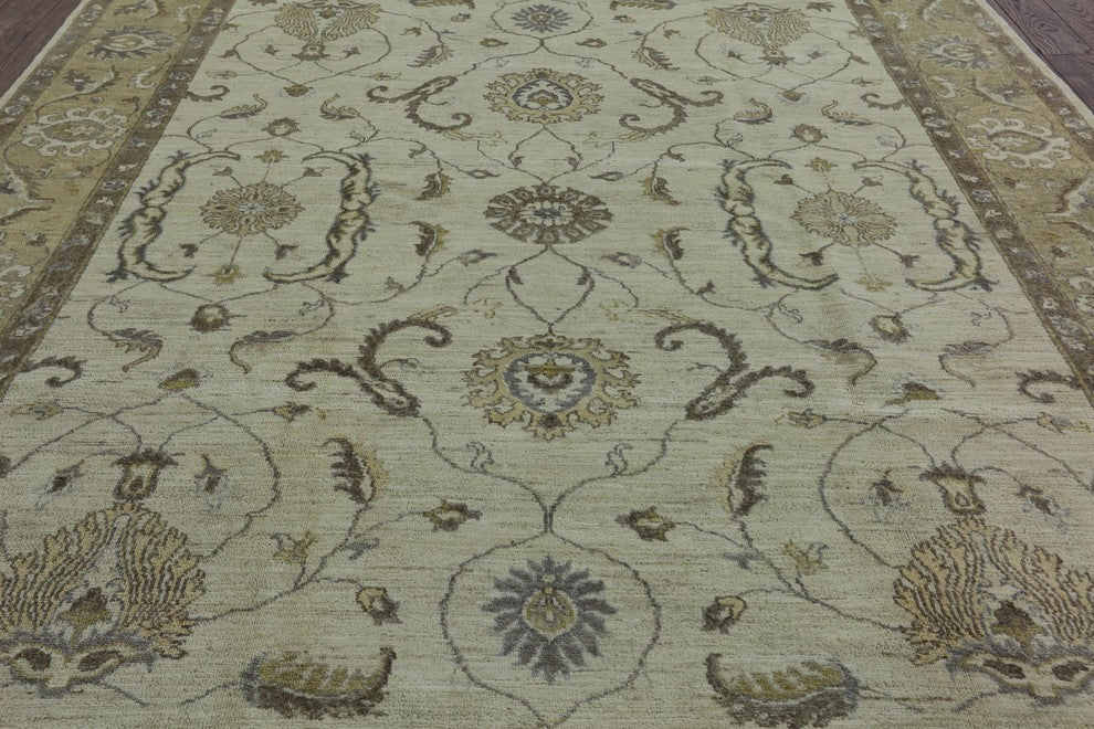 New 8'x10' Ivory Oushak Style Peshawar Quality Chobi Hand Knotted Area Rug H9395
