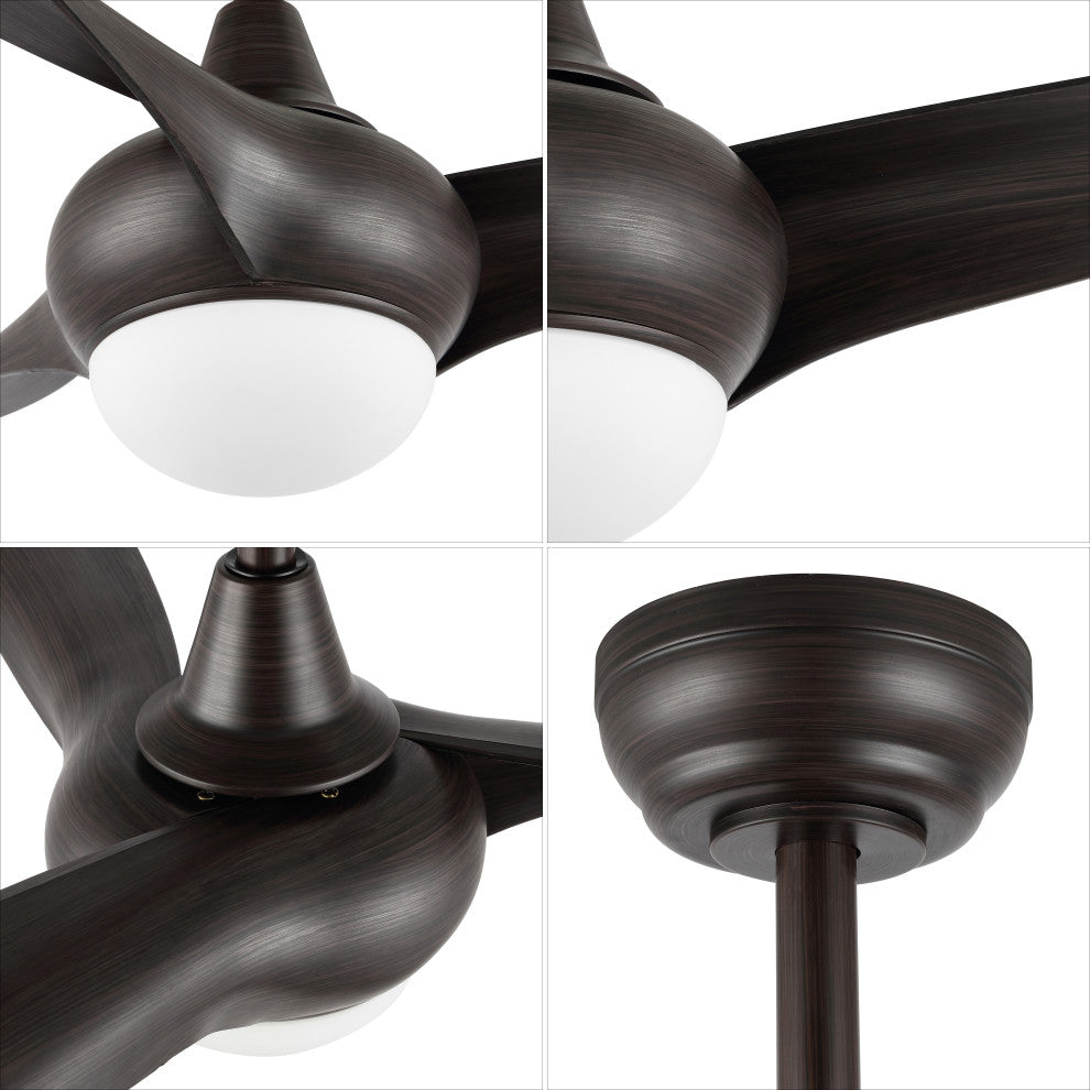 Aviator 52" 1-Light App 6-Speed Retro Swirl LED Ceiling Fan, Dark Brown Wood