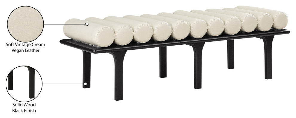 Landon Faux Leather Bench, Cream, Black Finish