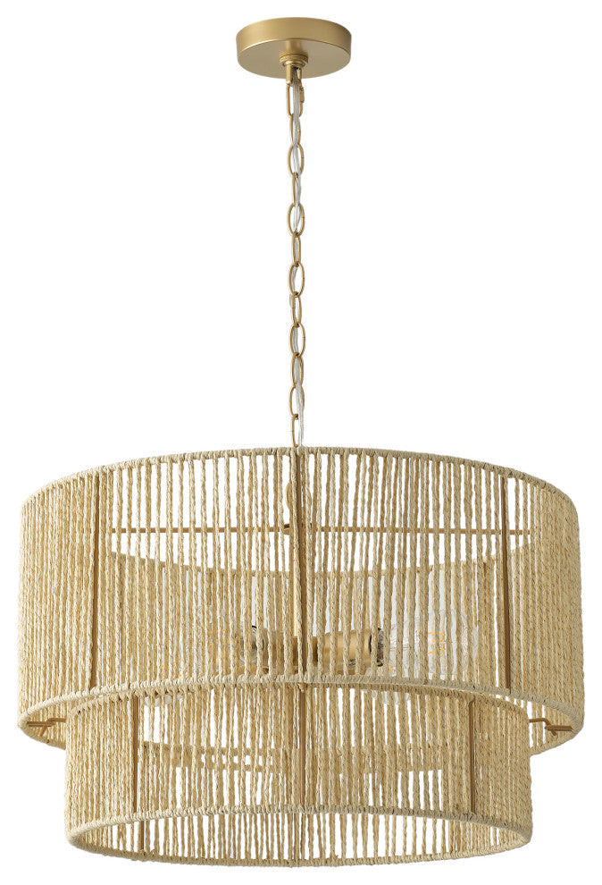 Farmhouse Gold 4-Light Paper Rope Craft Pendant Light