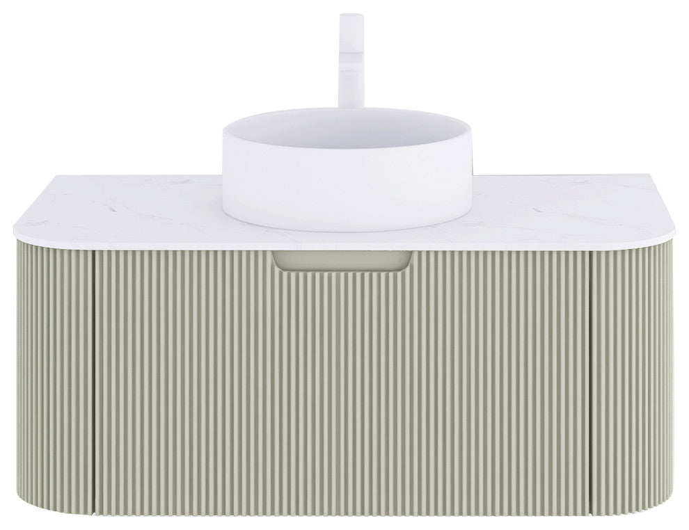 Wall-Mounted Bathroom Vanity With White Round Ceramic Basin, Light Green, 36"