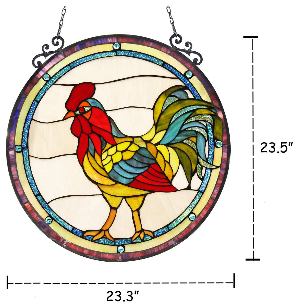 Chloe Lighting Rodney Tiffany-Glass Rooster Window Panel 24"