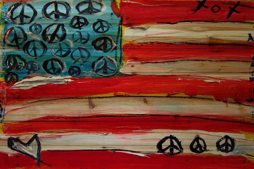"Peace Flag" Print on Natural Pine Wood by Tori Campisi Painting
