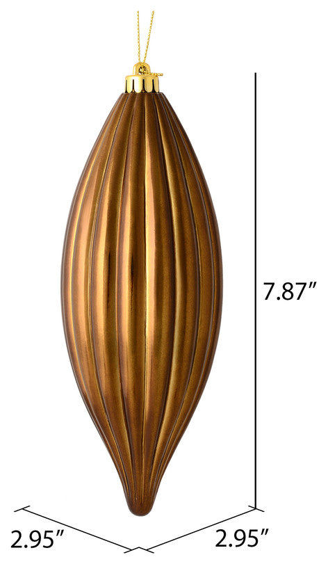 Vickerman M183276S 8" Mocha Shiny Line Finial Ornament, Pack of 4