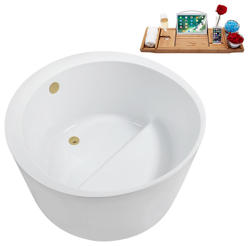 43" Streamline Bathtub and Tray With Drain, Brushed Brass