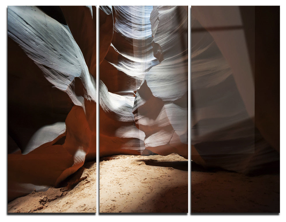 "Antelope Canyon Dark Inside" Photo Metal Wall Art, 3 Panels, 36"x28"