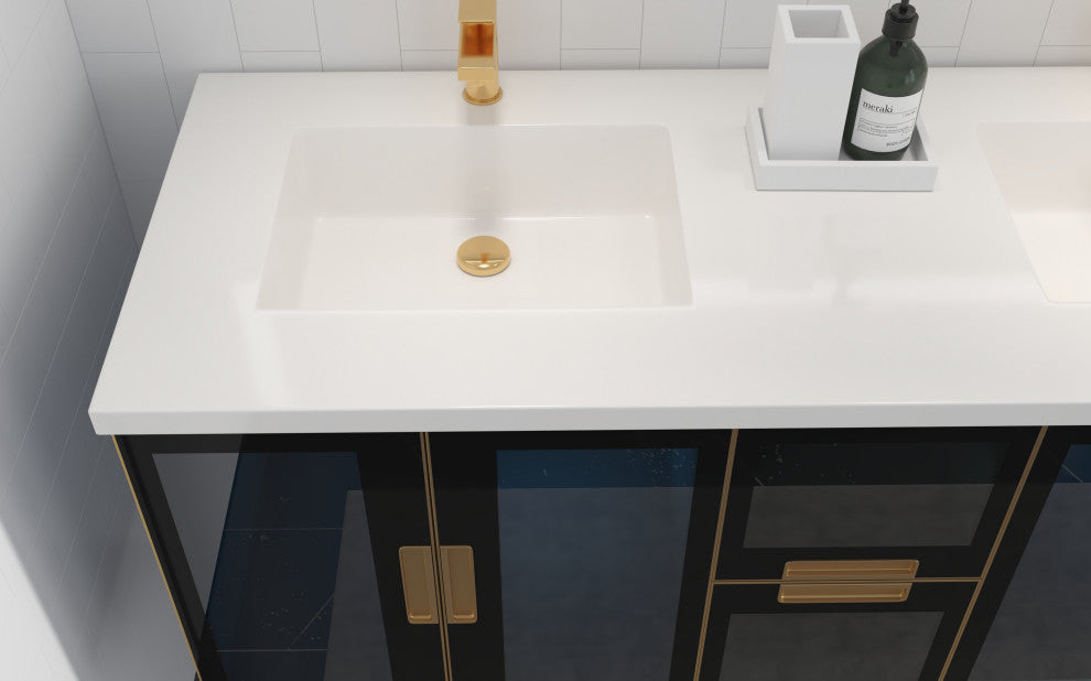 CastelloUSA Solaria Glass Facade Floating Vanity, 60", No Top, Base Only
