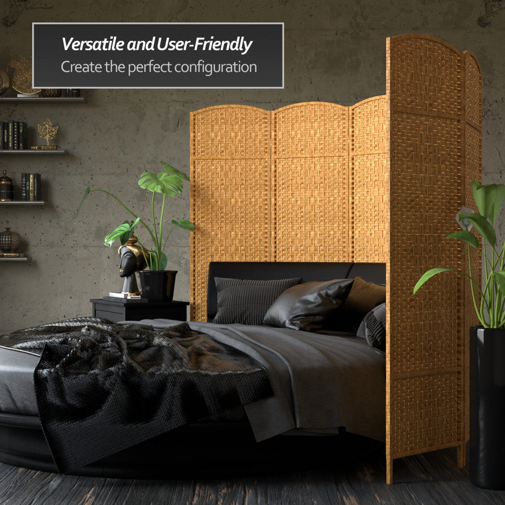 6' Tall Diamond Weave Fiber Room Divider, Light Beige, 6 Panel