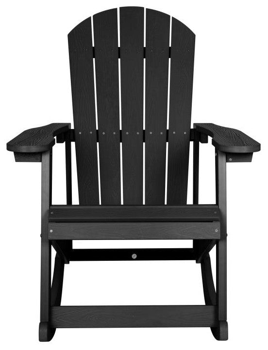 Savannah All-Weather Poly Resin Wood Adirondack Rocking Chair- Set of 2, Black