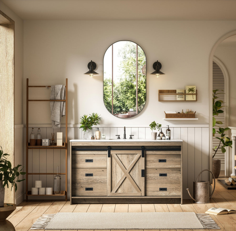 Home Living 60" Single Bathroom Vanity, Natural Oak