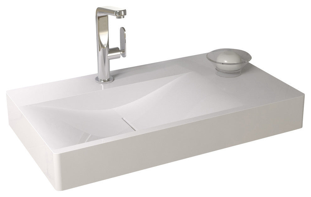 ADM Rectangular Ramped Wall Mounted Sink, White, 39", Glossy White