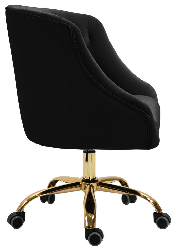 Arden Swivel and Adjustable Velvet Upholstered Office Chair, Black, Gold Base