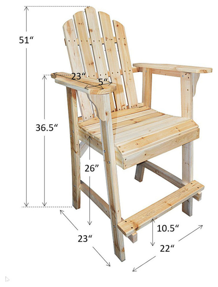 Balcony Tall, Counter High Adirondack Chair With Footrest, Natural Wood