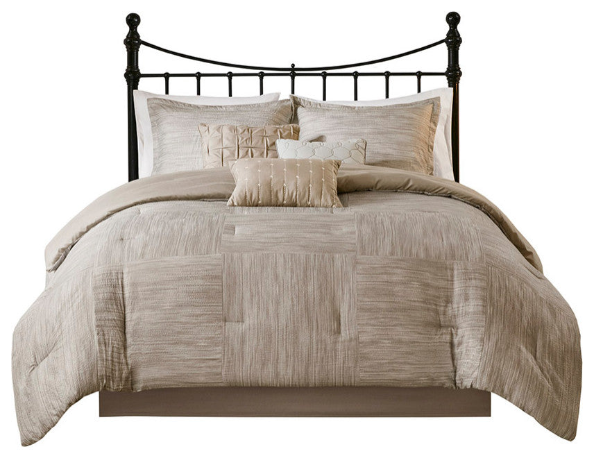 Madison Park Walter 7 Piece Printed Seersucker Comforter Set, Taupe
