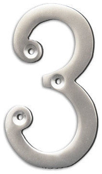 4" Brass Numeral, 3, Satin Chrome