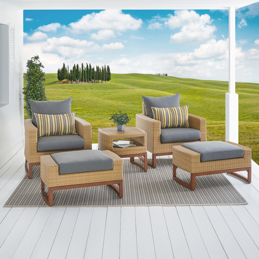 Milea 5 Piece Sunbrella Outdoor Patio Club Chair and Ottoman Set, Charcoal Gray