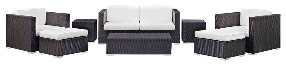 Modern Contemporary Outdoor Patio Rattan and Wicker 8-Piece SetSofa Set White