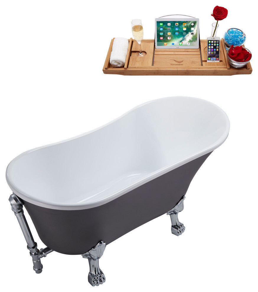 55" Streamline N355CH-CH Clawfoot Tub and Tray With External Drain