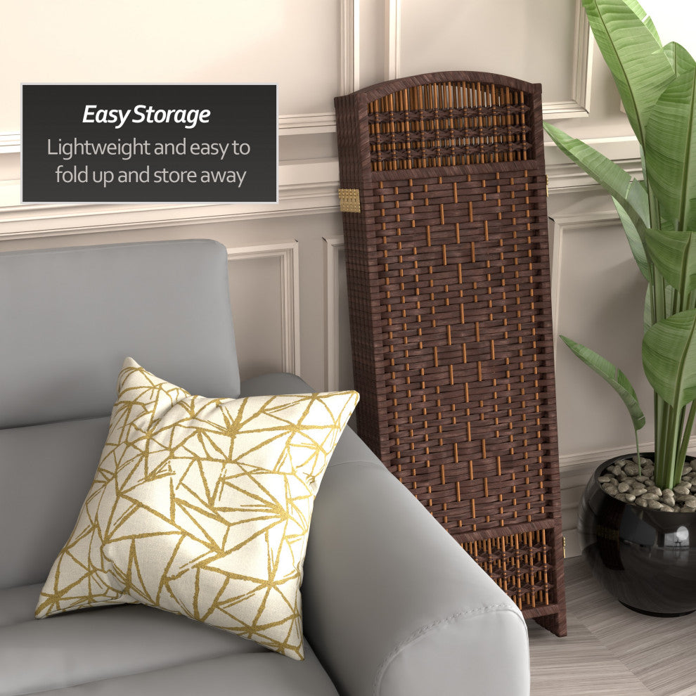 4' Tall Fiber Weave Room Divider, Dark Mocha, 6 Panels