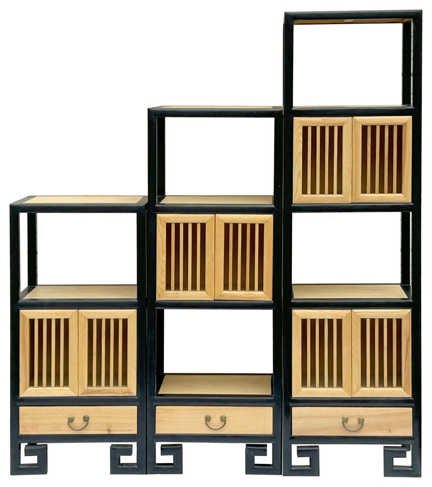 Set of 3 Black Tan Shutter Doors Display Cabinet Bookcase Room Divider Hws4398