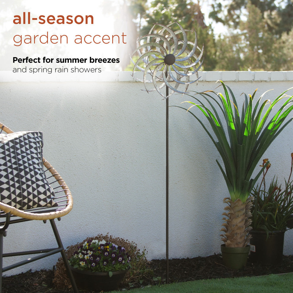Galvanized Dual Wind Spinner Garden Stake