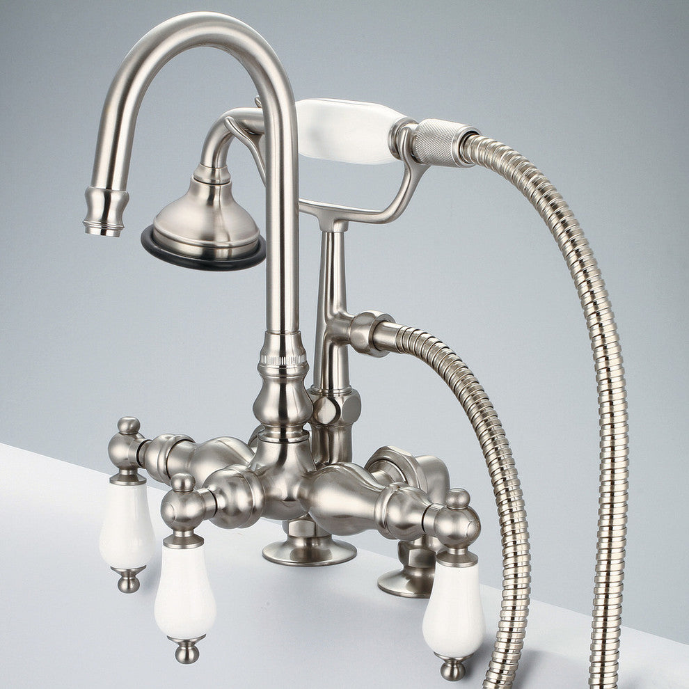 Vintage 3-3/8" Center Deck Mount Tub Faucet, Risers & Handshower, Lever handles