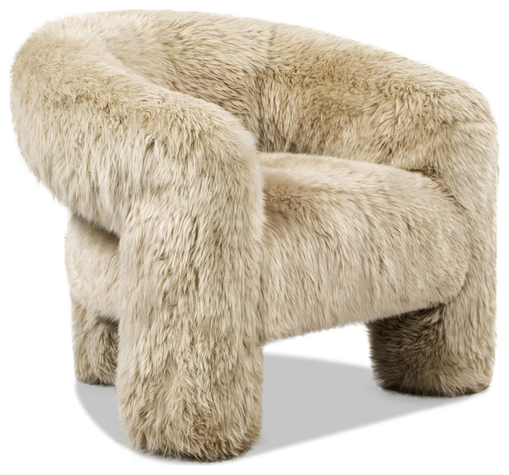Avalon 35" Genuine Sheepskin Fur Split Barrel Back Accent Chair, Natural Blonde