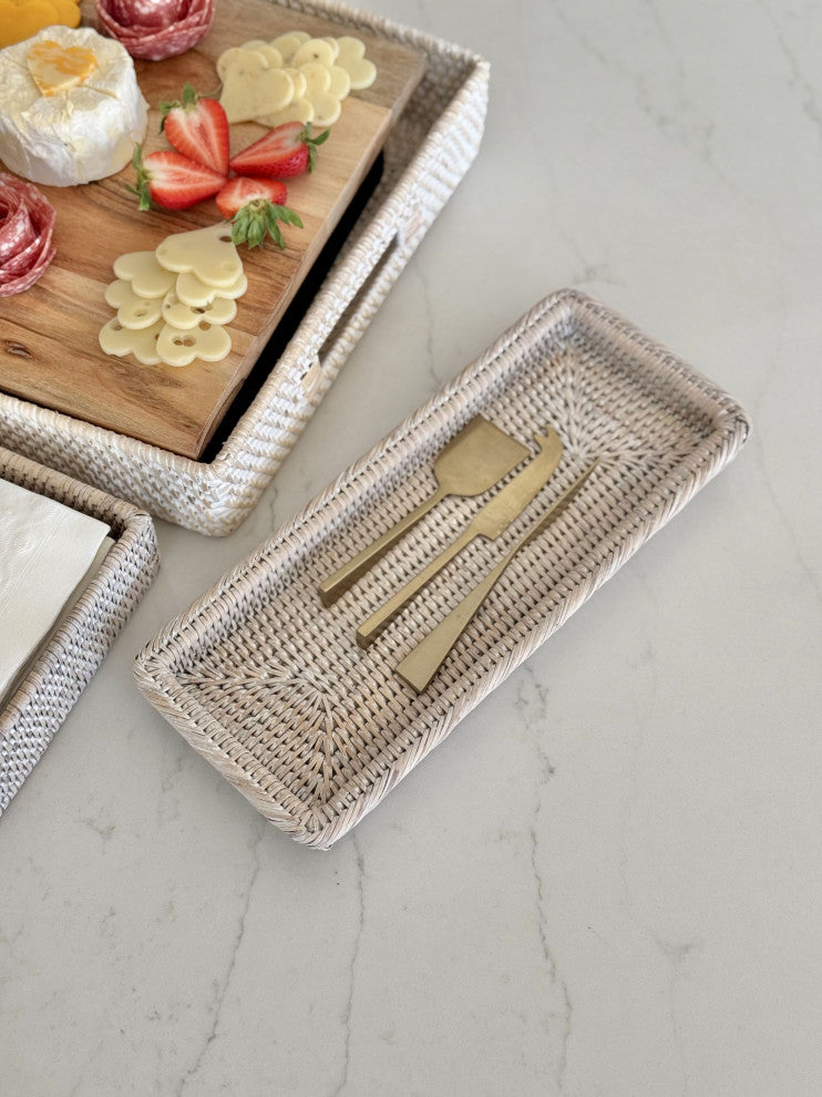 La Jolla Rattan Vanity and Bathroom Tray, White-Wash