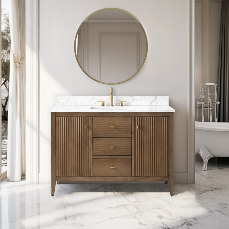 Vanity Art Freestanding Vanity, Walnut, 48", Single Sink, Golden Brushed