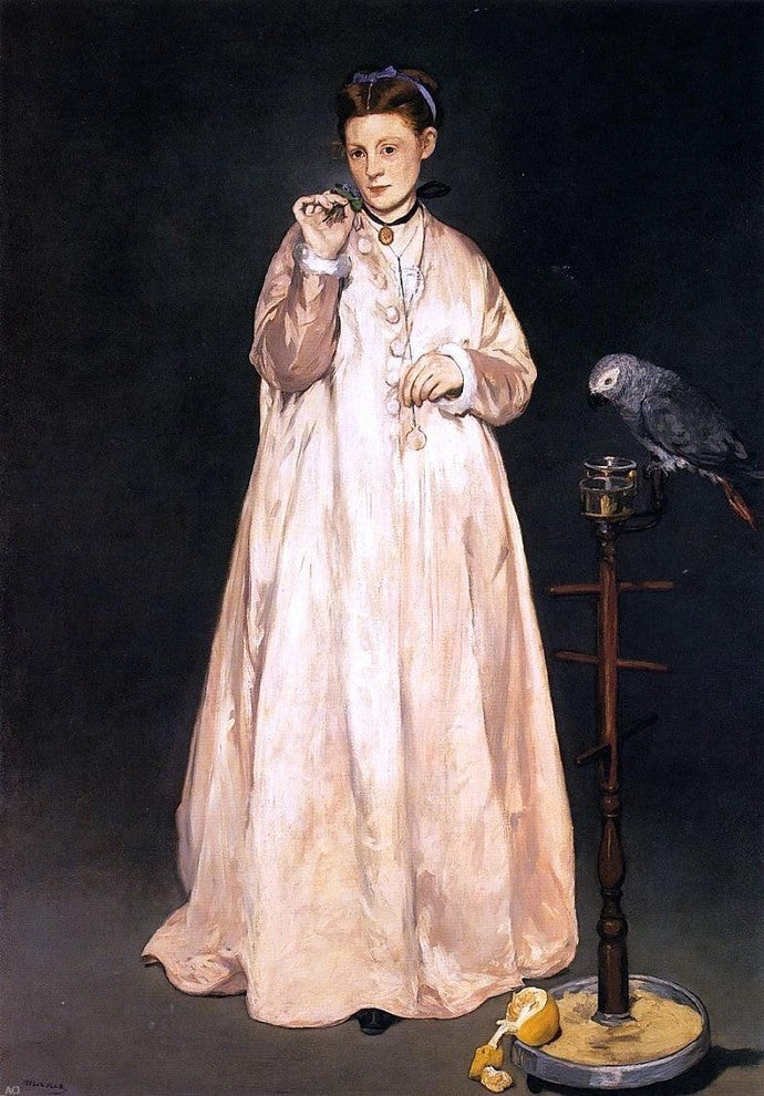 Edouard Manet Young Lady with a Parrot - 18" x 27" Premium Canvas Print