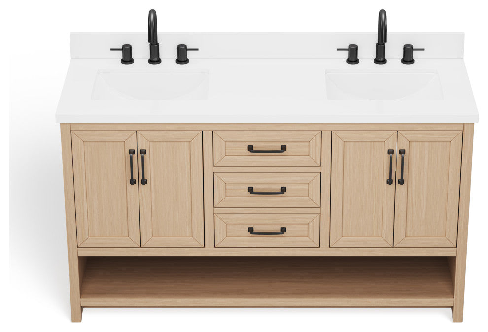 The Asher Bathroom Vanity, Gray, 60", Double Sink, Freestanding