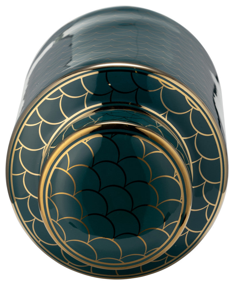 Ceramic 12" Crackle Jar, Lid, Gold