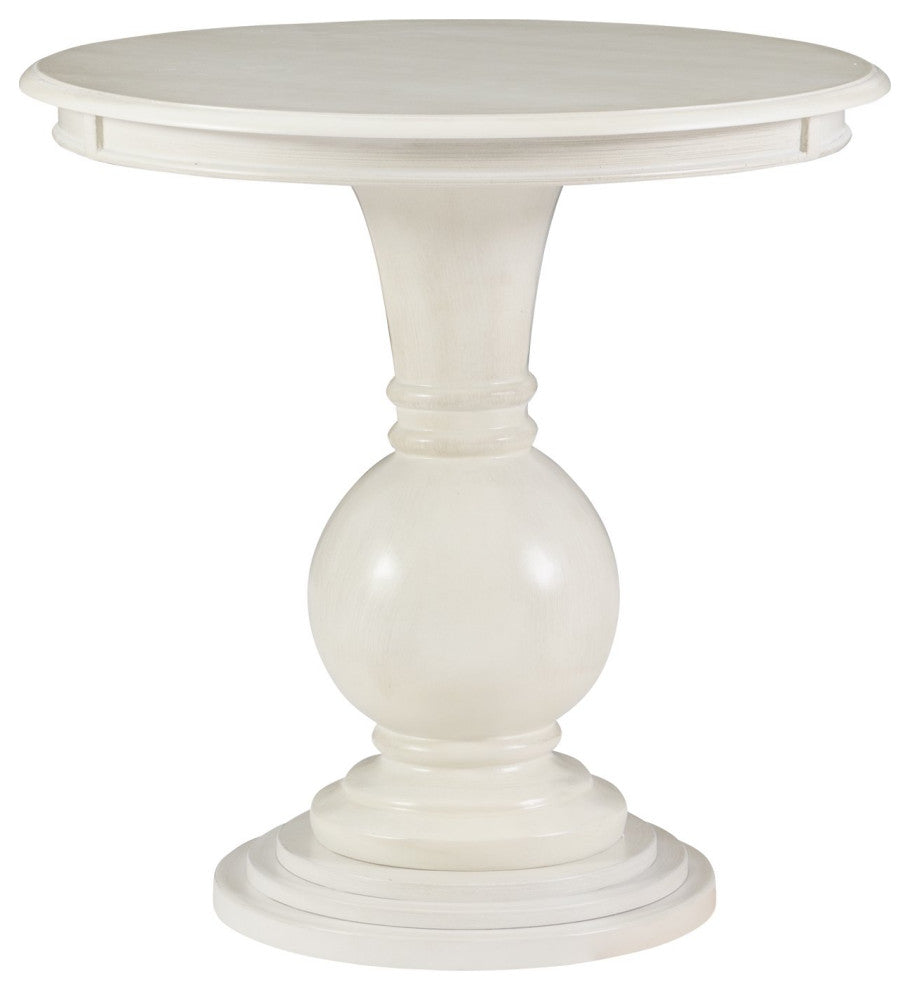 Modern Farmhouse Side Table, Turned Pedestal Base With Round Wooden Top, Cream